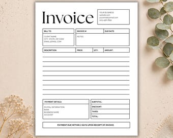 Boho-Rechnungsvorlage, bearbeitbares Formular für Kleinunternehmen (Canva, digitaler Download)
