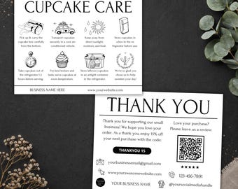 Minimalist Cupcake Care Card and Thank You Card (Canva Editable, Digital Download)