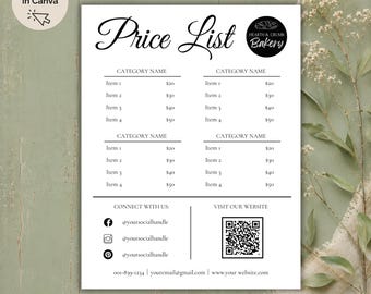 Vintage Price List Template: Drag and Drop QR Code, Logo (Digital Download)