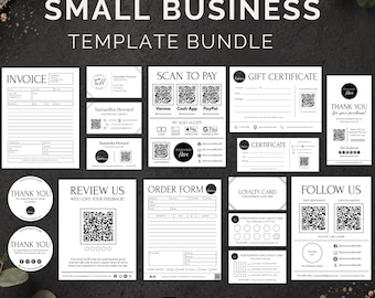 Minimalist Small Business Bundle: Scan to Pay, Review Us, Forms, Packaging (Canva, Digital Download)
