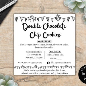 Editable Cottage Food Label Template | Custom Bakery Label with Printable Drag & Drop Template | Bakery Branding Label | Instant Download