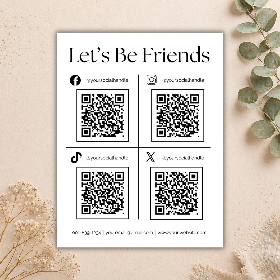 In Booth Qr Code Example Boho Social Media QR Code Vendor Booth Sign (canva, Digital Download ...