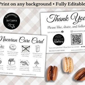 Vintage Farmhouse Macaron Care Card Template: Editable Canva Design (Digital Download)