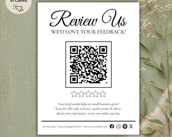 Vintage QR Code Google Review Sign: Small Business Template (Digital Download, 3 Sizes Included)