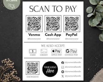 Scan to Pay QR Code Sign Template (Canva Editable, Digital Download)