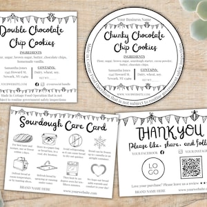 Cottage Food Label & Sauerteig Pflege Karte Bundle | Cottage Gesetz Etiketten | Sauerteigbrot Pflegeanleitung | Bäckerei-Dankeschön-Karte