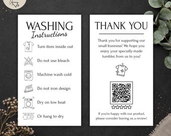 Minimalist Clothing Washing Instructions Template, Printable Shirt Care Card (Canva Editable, Digital Download)