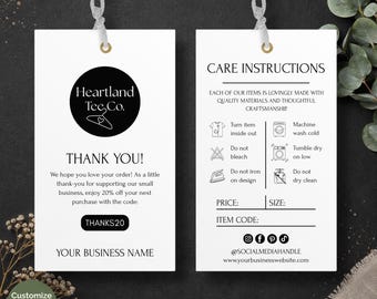 Minimalist Hang Tag Template, Custom Clothing Price Tag (Canva Editable, Digital Download)
