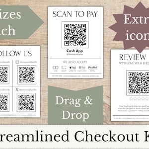 QR Code Schilder - Optimiertes Checkout Kit | Scan to Pay | Social Media Zeichen | Google Bewertung Zeichen | Small Business Schilder-Bundle | Ziehen & ablegen
