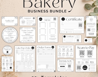 Bakery Business Template Bundle: Boho-Style Food Labels, Care Cards, Forms, QR Signs (Digital Download)