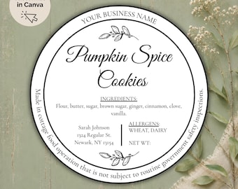 Vintage Cottage Food Label Template: Editable Circle Labels (Digital Download, 4 Sizes)