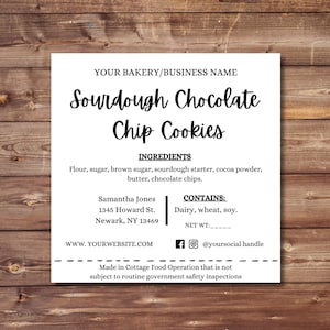 Cottage Food Label | Printable Food Label | Cottage Law Label | Editable Cottage Food Labels | Ingredient Label Template | Allergen Label