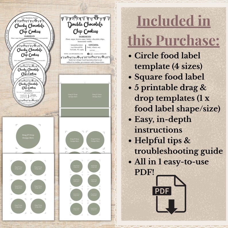 Cottage Food Label Template Bundle: Square & Circle, Editable in Canva ...