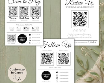 Vintage QR Code Sign Bundle: Scan to Pay, Google Review, Social Media (Digital Download)