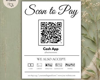 Vintage Scan to Pay Sign: Drag & Drop QR Code Templates (Digital Download, Canva Edit)