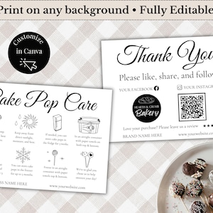 Vintage Farmhouse Cake Pop Care Card & Thank You Card Canva Template (Digital Download)