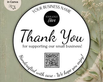 Vintage Farmhouse Thank You Logo and QR Code Printable Sticker (Canva Editable, Digital Download)