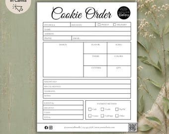 Vintage Farmhouse Cookie Order Form Template, Small Business Bakery Form (Canva Editable, Digital Download)