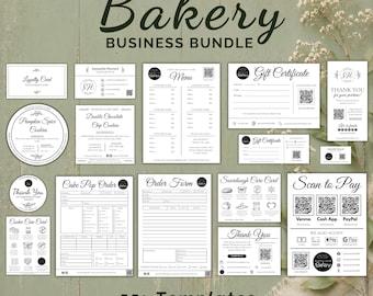 Vintage Bakery Business Bundle: Food Labels, Care Cards, Forms, QR Signs (Digital Download)