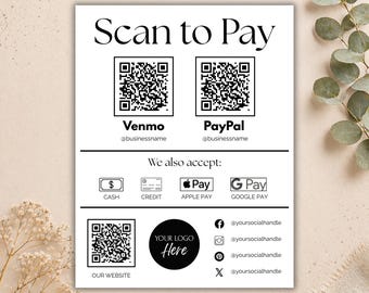 Boho Scan to Pay Template: QR Code Payment Sign (Canva Editable, Digital Download)