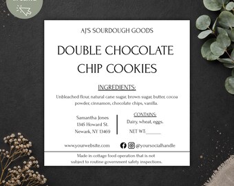 Square Cottage Food Label Template: Editable Bakery Branding (Digital Download)