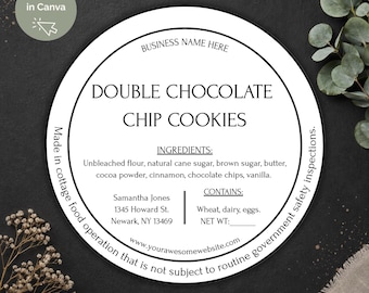 Cottage Food Label Template: Circle Design, Editable in Canva (Digital Download)