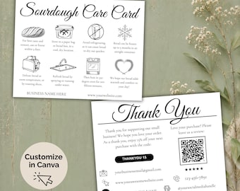 Vintage Farmhouse Sourdough Care Card & Thank You Card (Canva Template Digital Download)