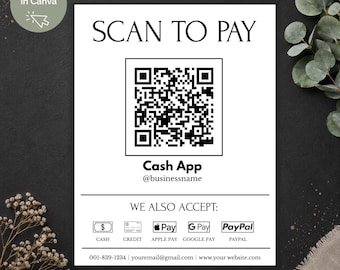 Minimalist Scan to Pay QR Code Sign: Small Business Payment Template (Digital Download)