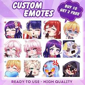 Custom Twitch Emotes, Kick Emotes, Twitch Emote for Streamer Twitch, Facebook, Discord, Cute Chibi anime style, Twitch Emotes, Emotes Pack