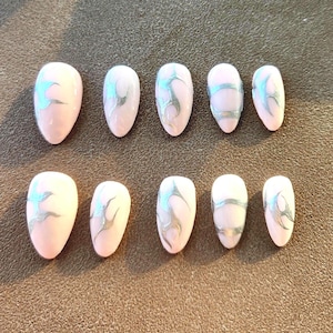 Y2K Pink and Silver Press On Nails: Handmade Gel Nail Designs