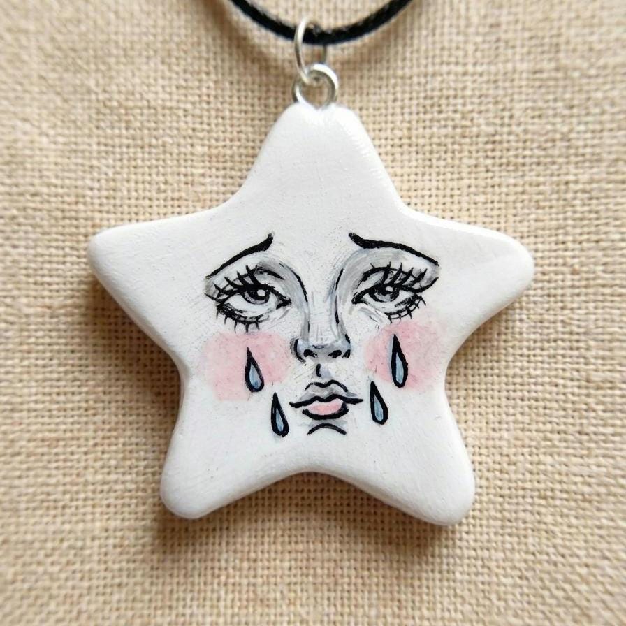 Crying Star Necklace – Weirdcore Sad Face Whimsigoth Pendant - Etsy