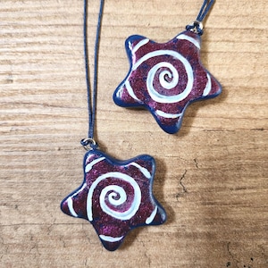 Handmade Spiral Star Necklace: Polymer Clay Boho Pendant