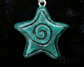 Spiral Star Necklace – Dark Teal Grunge Whimsigoth Pendant
