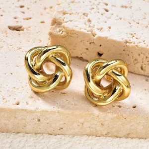 18K Gold Love Knot Earrings, Minimalist Knot Earrings, Dainty Stud Earrings for Women, Symbolic Jewelry, Bridal Earrings, Wedding Gift