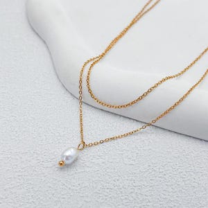 Elegant Double Layer Freshwater Pearl Necklace, 14K Gold Plated, Layered Pearl Jewelry, Bridal Necklace, Gift for Her, Handmade Pearl Choker
