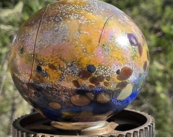 Hand Blown Glass Garden Art Orb, Colorful Yard Sculpture