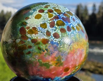 Hand Blown Glass Orb Sculpture, Abstract Garden Art, Outdoor Suncatcher Home Decor