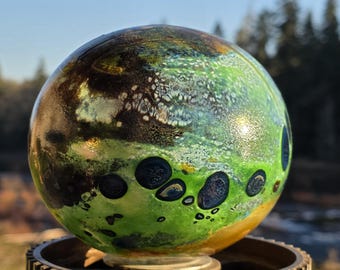 Hand Blown Glass Garden Orb, Unique Yard Art Decor