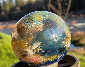 Glass balloon, unique garden art, blown glass orb, garden balls, yard art décor, decorative globe