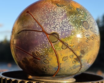 Hand-Blown Glass Garden Art Orb, Unique Abstract Sculpture, Indoor Outdoor Decor