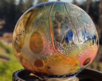 Hand Blown Glass Garden Orb, Unique Yard Art Decor