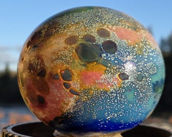 Hand-Blown Glass Orb Garden Art, Abstract Swirls, Yard Decor Globe