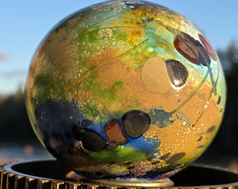 Hand-Blown Glass Garden Art Orb, Unique Abstract Sculpture, Indoor Outdoor Decor