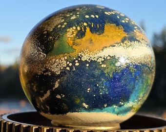 Hand-Blown Glass Garden Art Orb, Unique Abstract Sculpture, Indoor Outdoor Decor