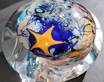 Torchwork Glass Paperweight: Starfish Tide Pool Sculpture