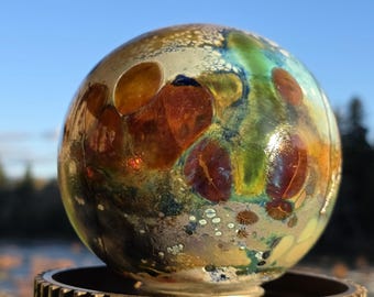 Glass balloon, unique garden art, blown glass orb, garden balls, yard art décor, decorative globe