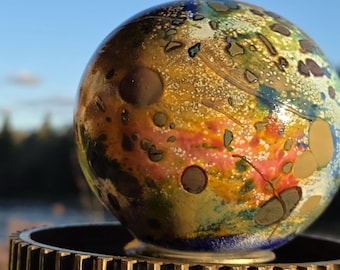 Hand-Blown Glass Garden Art Orb, Unique Abstract Sculpture, Indoor Outdoor Decor