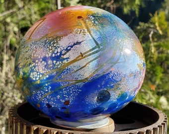 Glassballoon, Small, hand blown glass, yard art, garden art, outdoor glass, garden sculpture, gazing globe, decorative orb, glass art