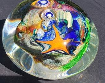 Handmade Sea Life Glass Paperweight: Torchwork Starfish Decor