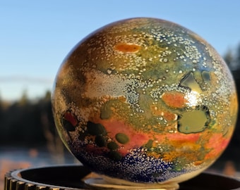 Hand Blown Glass Balloon Sculpture, Abstract Yard Art, Gazing Globe Orb